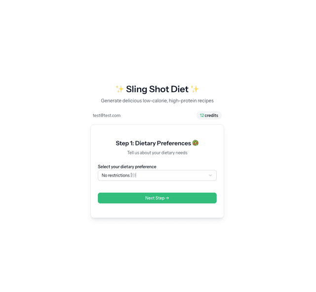 Slingshot Diet Web App - Goals Screen