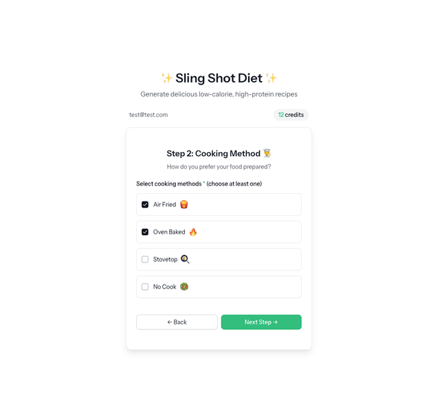 Slingshot Diet Web App - Recipe Generator